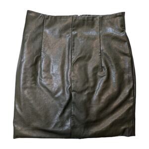 Anna Grace Faux Leather Mini Skirt Olive Green Lined Back Zip Size Small